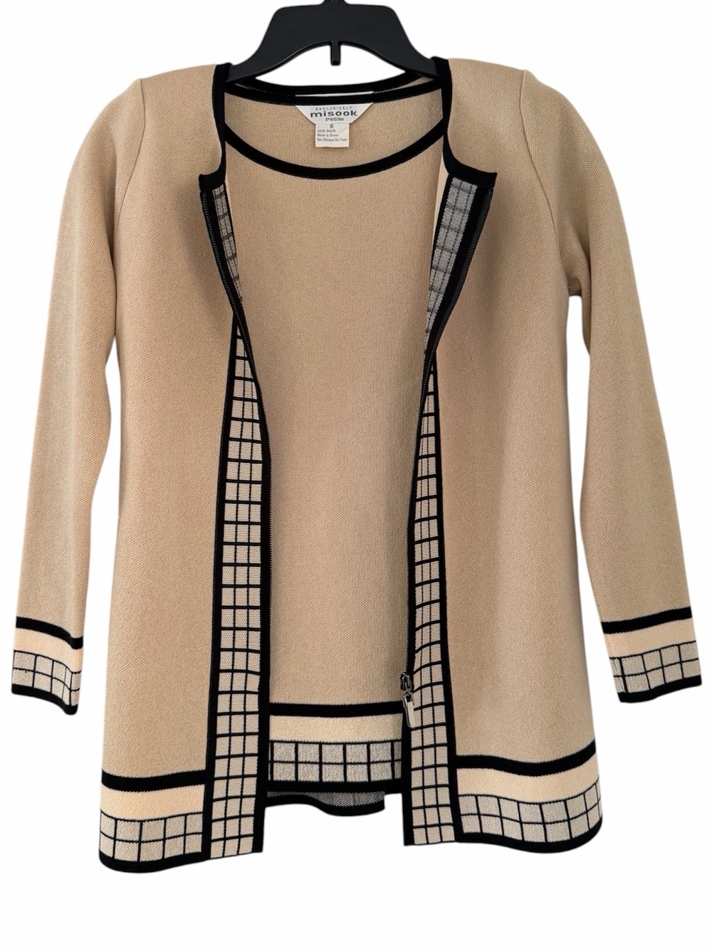 Misook Women's Beige/Black Open Front Jacket and Tank Set Size Petite Small